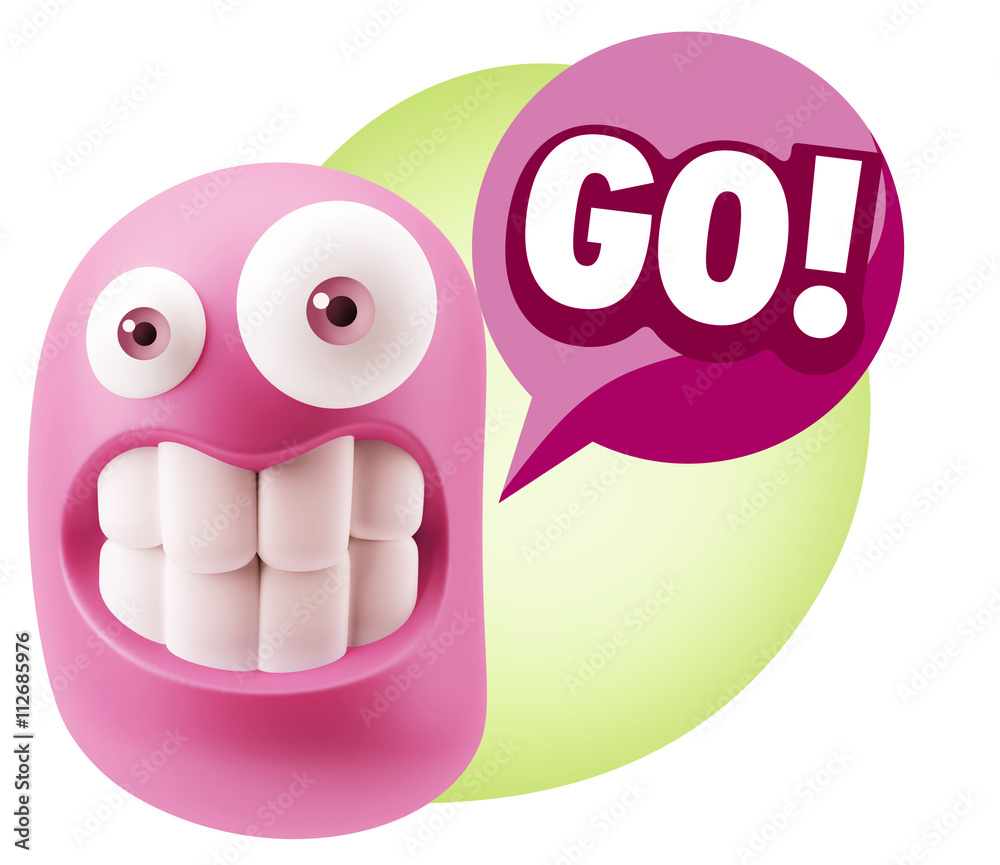 3d Rendering Smile Character Emoticon Expression saying Go with 3d Rendering Smile Character Emoticon Expression saying Go with