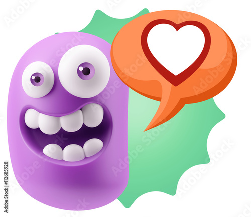 3d Rendering Smile Character Emoticon Expressing Love with a Hea