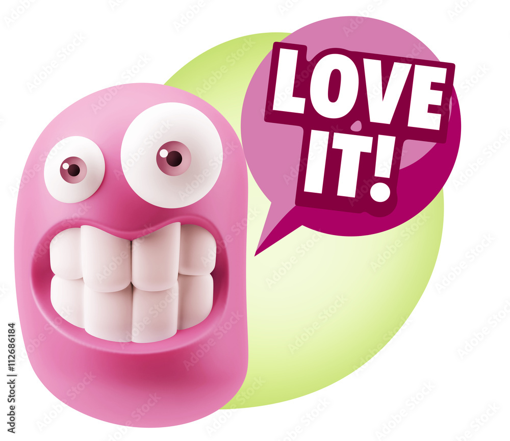 3d Rendering Smile Character Emoticon Expression saying I Love I