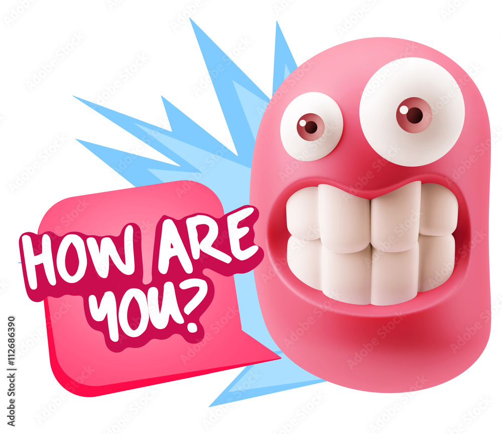 3d Rendering Smile Character Emoticon Expression saying How Are 3d Rendering Smile Character Emoticon Expression saying How Are