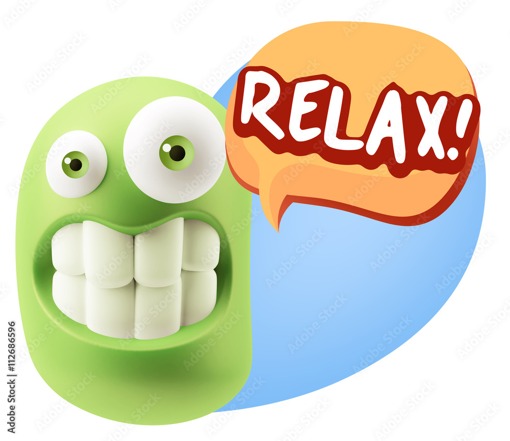 3d Rendering Smile Character Emoticon Expression saying Relax wi 3d Rendering Smile Character Emoticon Expression saying Relax wi