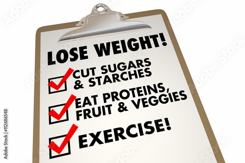 Lose Weight Checklist Clipboard Eat Exercise Words 3d Illustrati