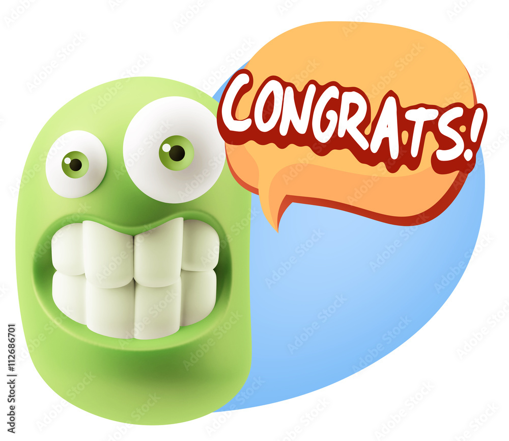 3d Rendering Smile Character Emoticon Expression saying Congrats