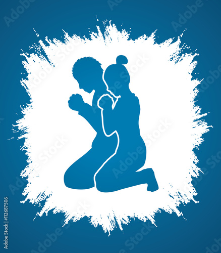 Man and Woman pray together designed on grunge frame background graphic vector