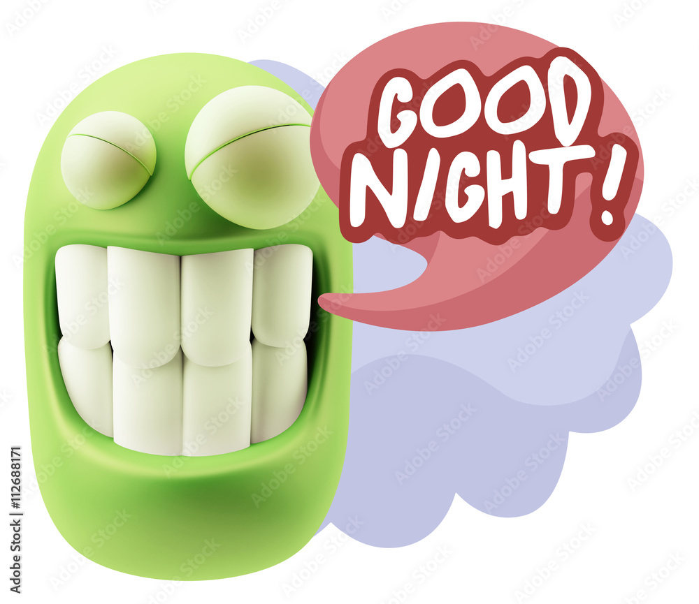 3d Rendering Smile Character Emoticon Expression saying Good Nig 3d Rendering Smile Character Emoticon Expression saying Good Nig