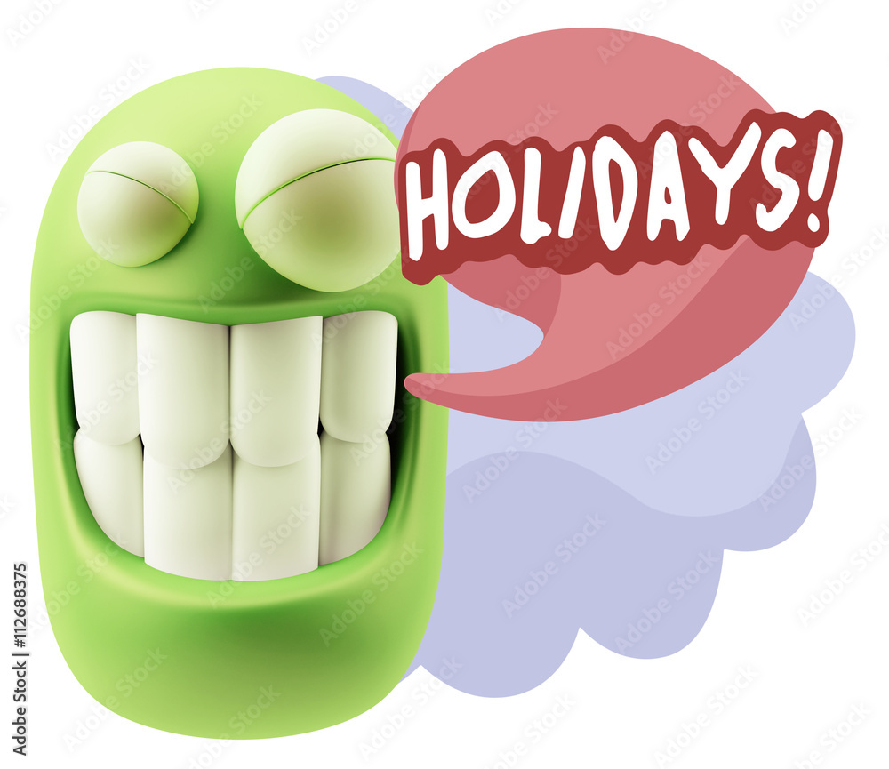 3d Rendering Smile Character Emoticon Expression saying Holidays 3d Rendering Smile Character Emoticon Expression saying Holidays