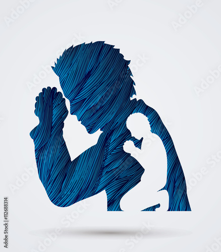 Man prayer designed using blue grunge brush graphic vector.