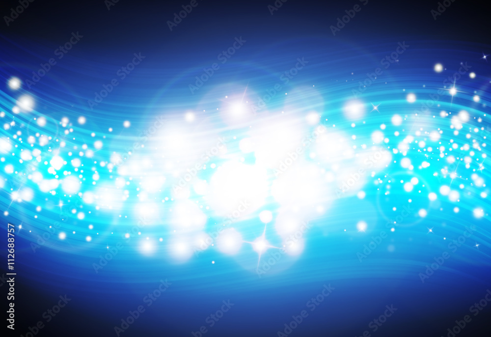 Obraz premium Dark Blue glitter sparkle defocused rays lights bokeh abstract sparkling background.