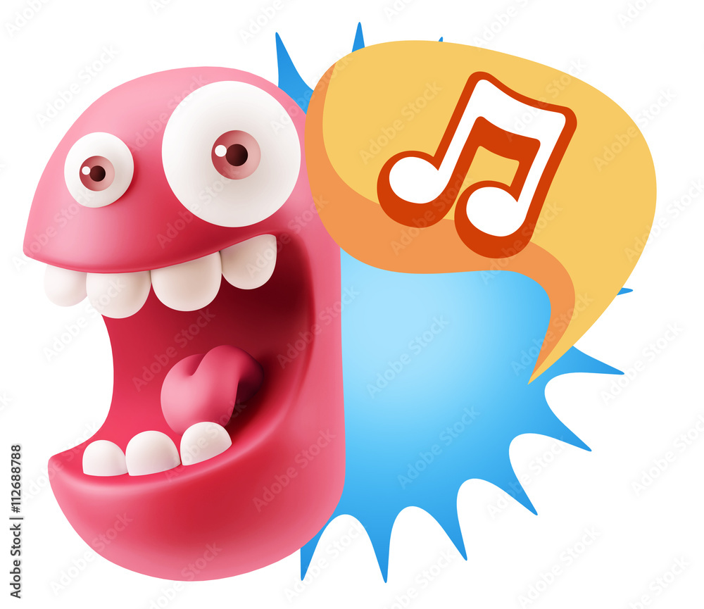 3d Rendering Smile Character Emoticon Expression saying Music No