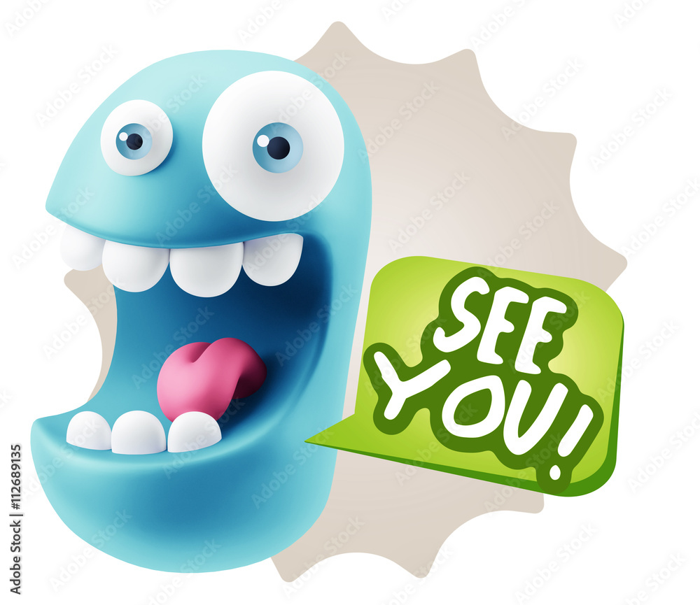 3d Rendering Smile Character Emoticon Expression saying See You 3d Rendering Smile Character Emoticon Expression saying See You