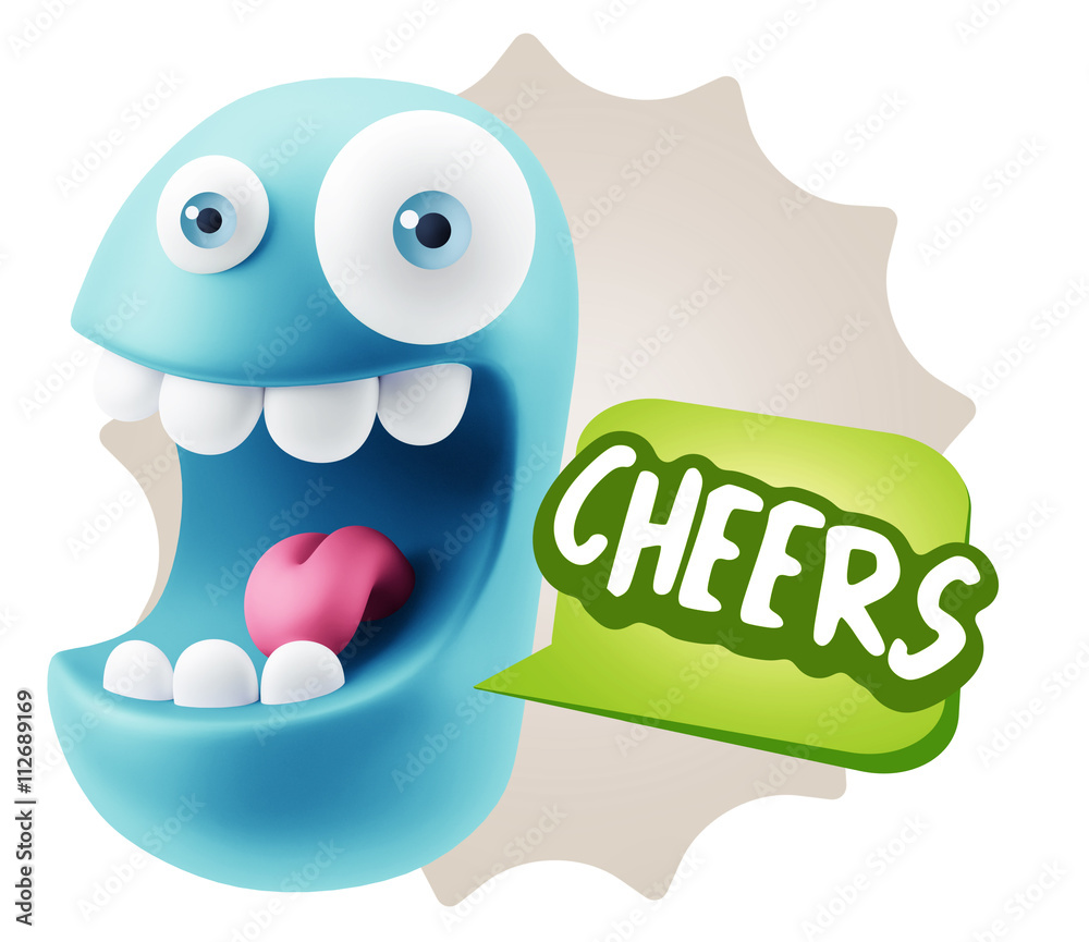 3d Rendering Smile Character Emoticon Expression saying Cheers w