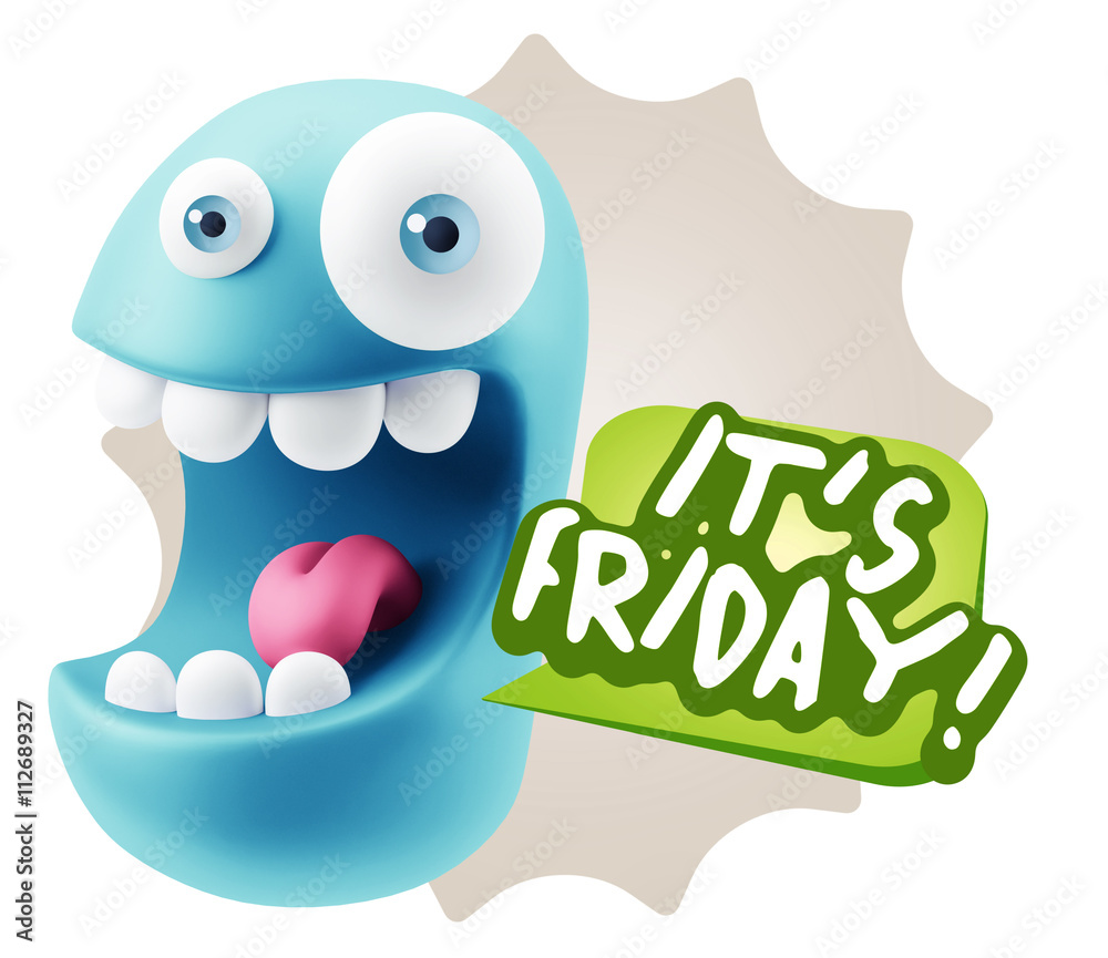 3d Rendering Smile Character Emoticon Expression saying It's Fri 3d Rendering Smile Character Emoticon Expression saying It's Fri