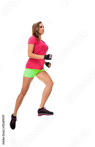 Runner woman full length jumping