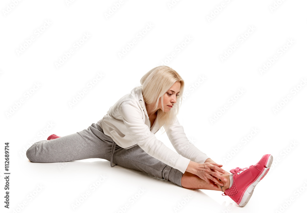 blonde Woman workout fitness stretching splits blonde Woman workout fitness stretching splits