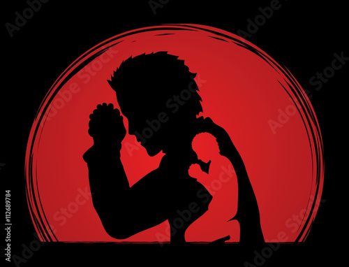 Man prayer designed on sunset background graphic vector.