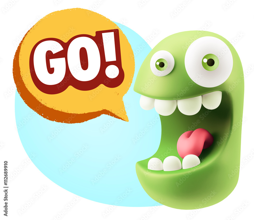 3d Rendering Smile Character Emoticon Expression saying Go with 3d Rendering Smile Character Emoticon Expression saying Go with