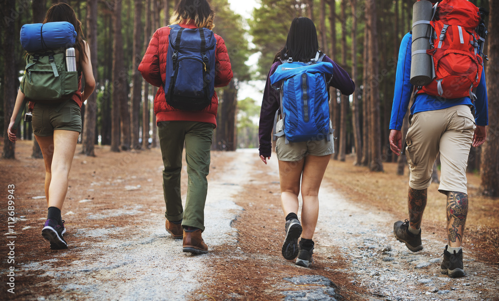 Camping Treking Friendship Backpacker Explore Concept - obrazy, fototapety, plakaty 