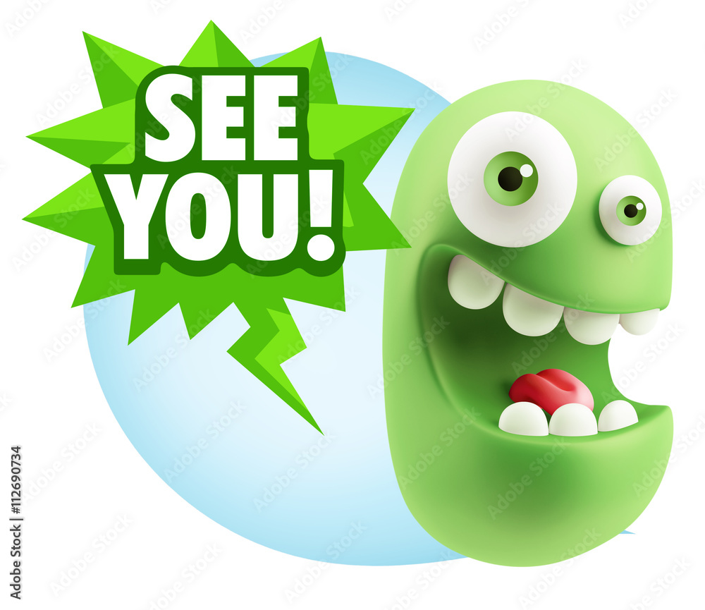 3d Rendering Smile Character Emoticon Expression saying See You 3d Rendering Smile Character Emoticon Expression saying See You