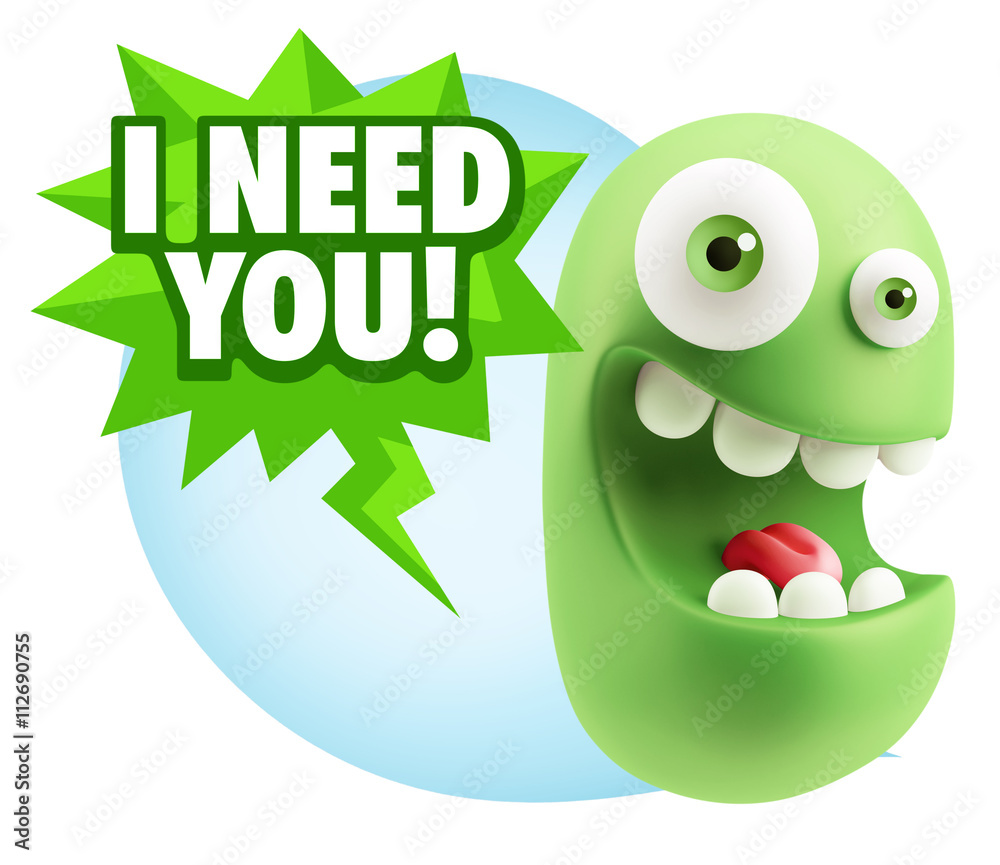 3d Rendering Smile Character Emoticon Expression saying I Need Y 3d Rendering Smile Character Emoticon Expression saying I Need Y