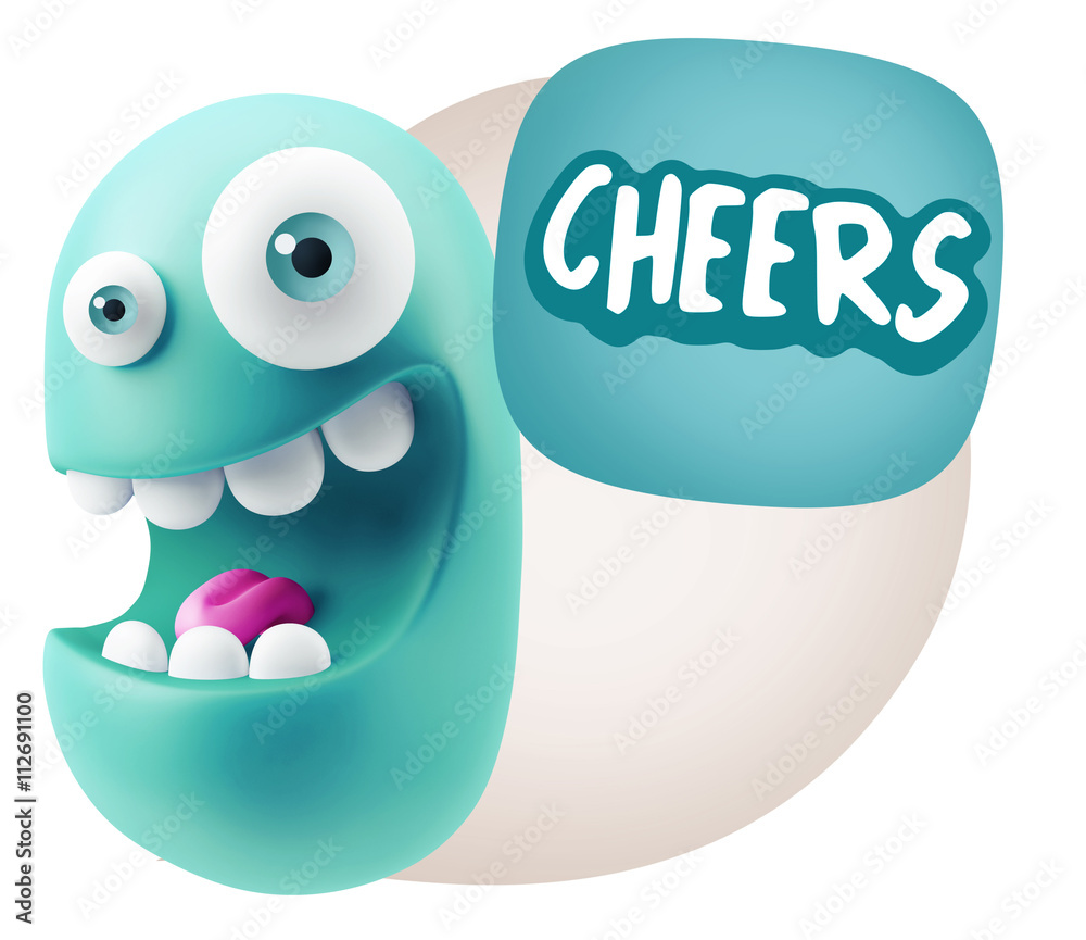 3d Rendering Smile Character Emoticon Expression saying Cheers w