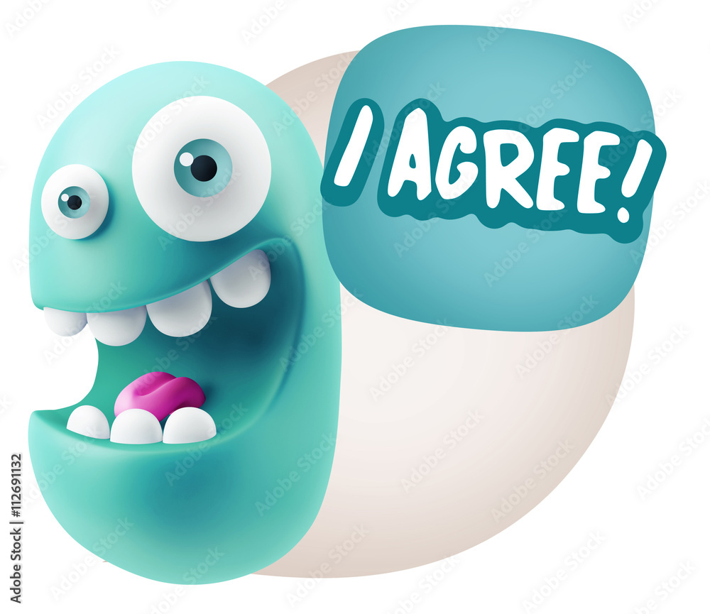 3d Illustration Laughing Character Emoji Expression saying I Agr 3d Illustration Laughing Character Emoji Expression saying I Agr