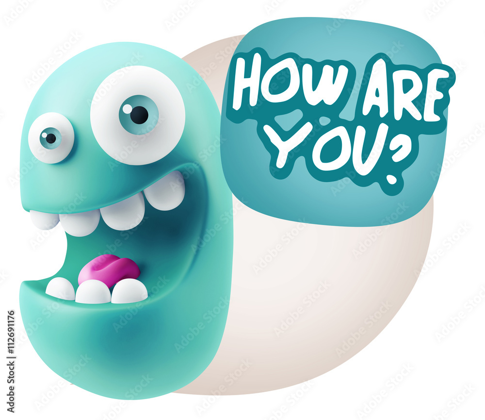 Obraz premium 3d Rendering Smile Character Emoticon Expression saying How Are