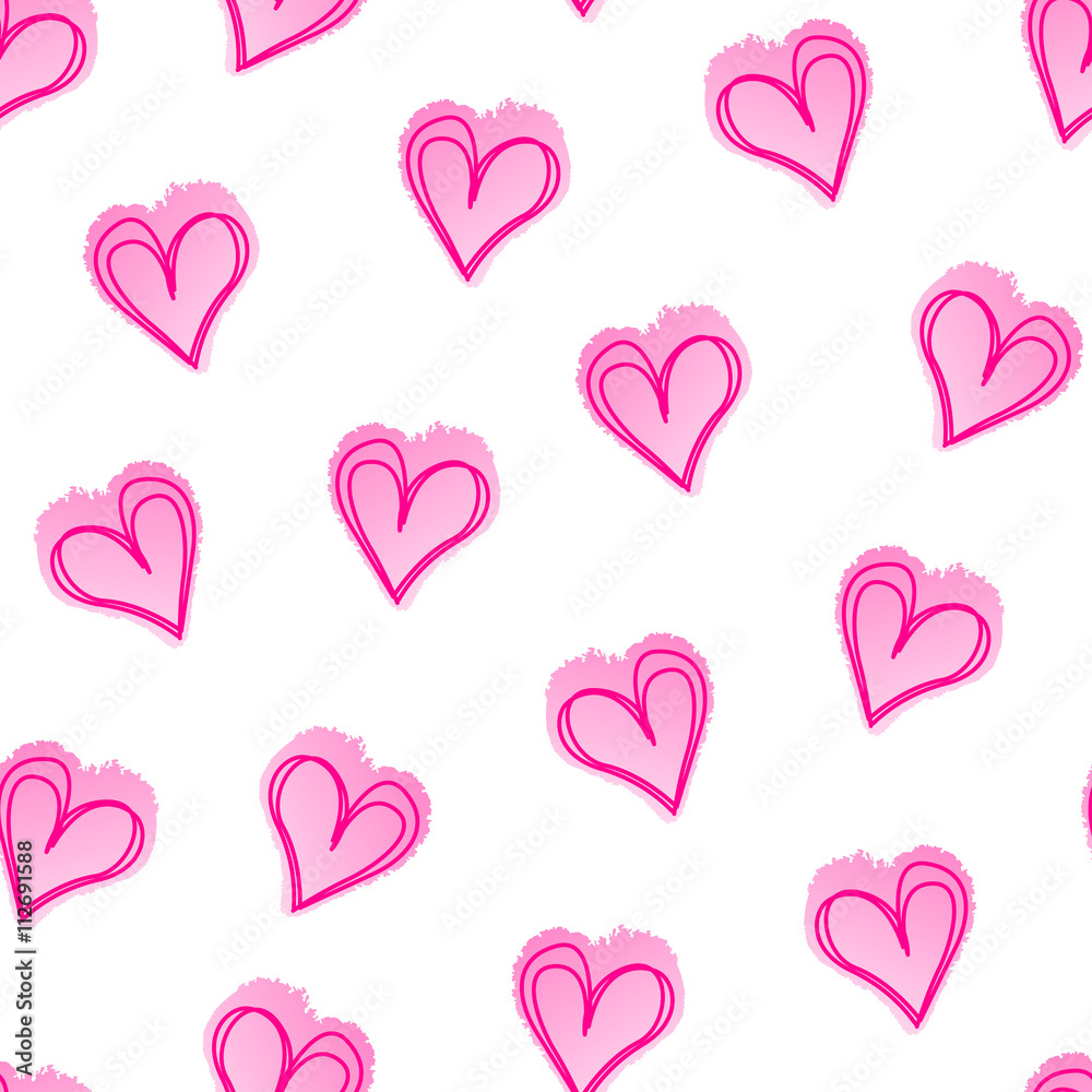 Pink love hearts in a seamless pattern