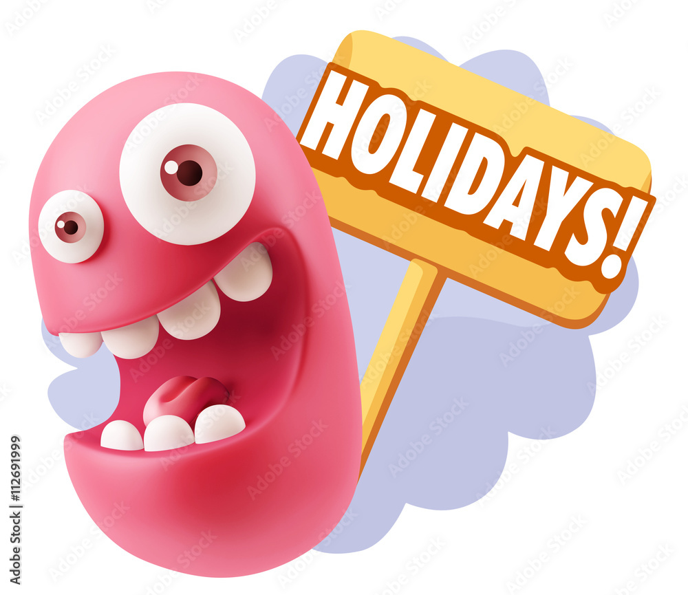 3d Rendering Smile Character Emoticon Expression saying Holidays