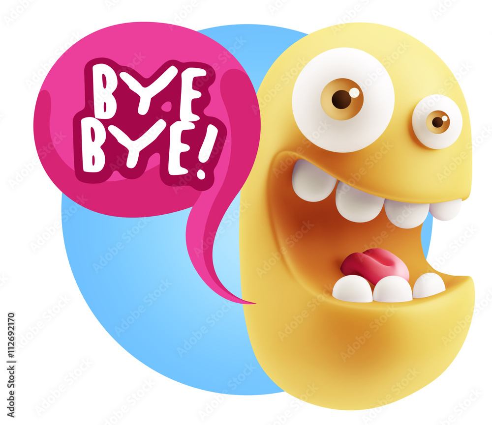 3d Rendering Smile Character Emoticon Expression saying Bye Bye 3d Rendering Smile Character Emoticon Expression saying Bye Bye