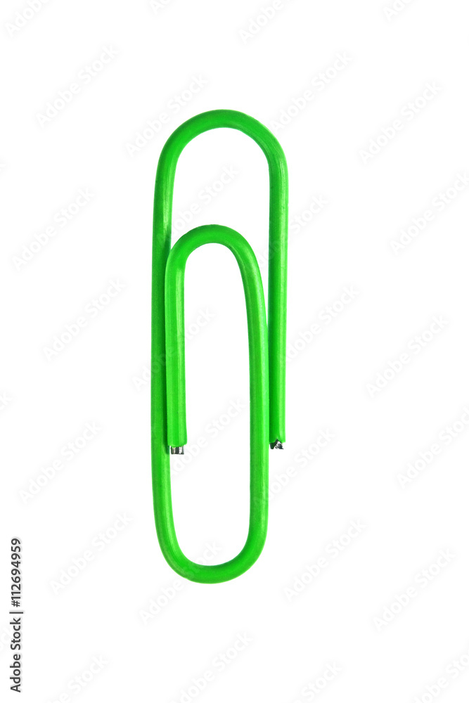 Green paperclip isolated on white background Green paperclip isolated on white background