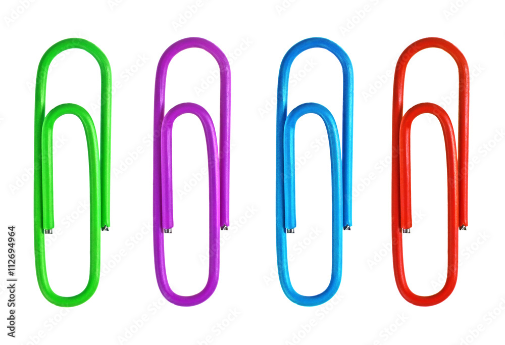 Set of colored paperclips on a white background Set of colored paperclips on a white background