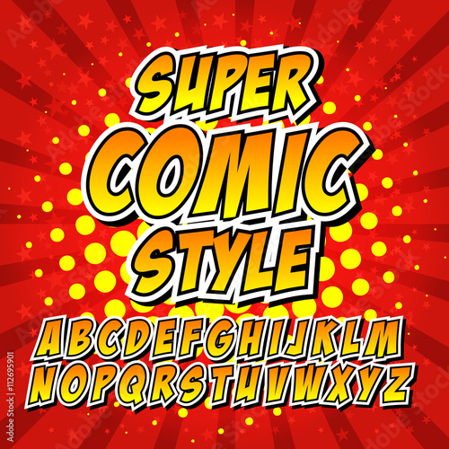 Comic alphabet set. Letters, for kids.