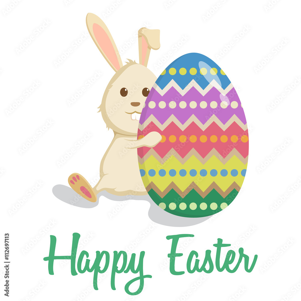 Fototapeta premium Happy Easter Bunny Hug an Egg With Colorful on White Background