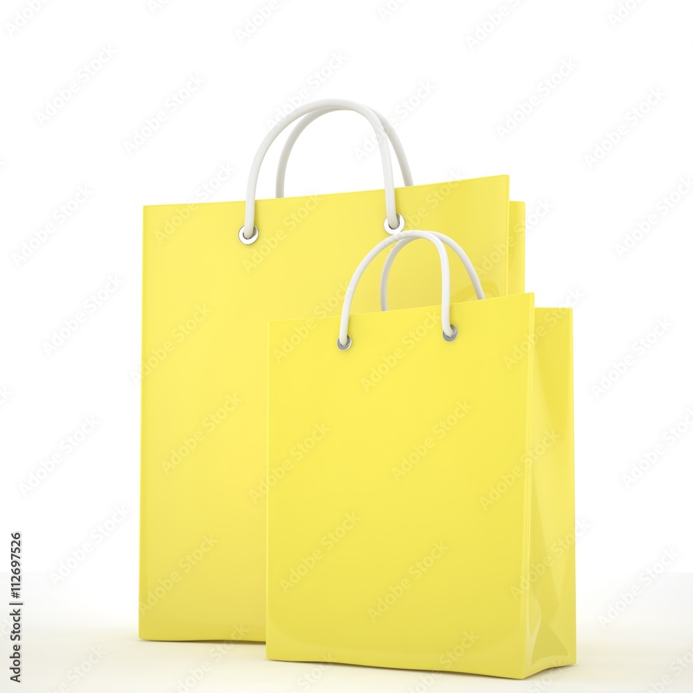 Paper Shopping Bags isolated on white background. 3d rendering. Paper Shopping Bags isolated on white background. 3d rendering.