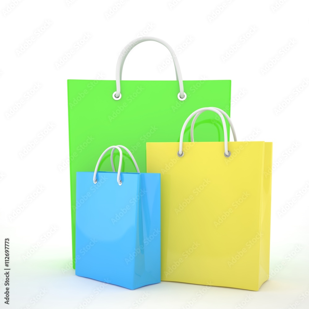 Paper Shopping Bags isolated on white background. 3d rendering. Paper Shopping Bags isolated on white background. 3d rendering.