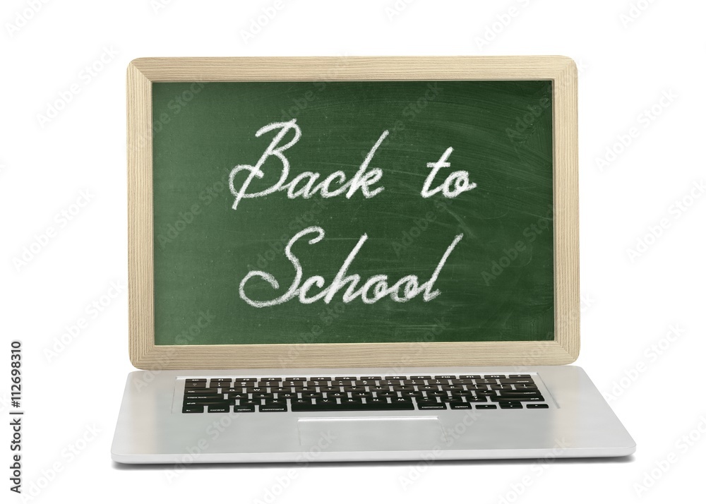 Laptop with chalkboard, back to school, online education concept. 3d rendering. Laptop with chalkboard, back to school, online education concept. 3d rendering.
