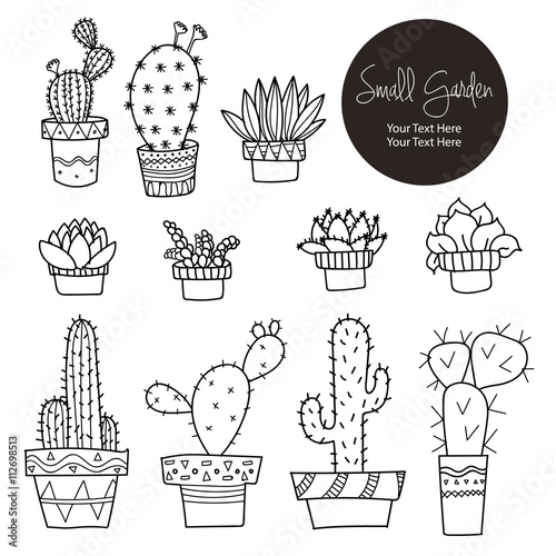 Small plants and Cactus hand doodle