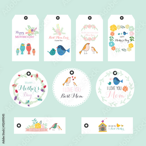 Vector illustration of floral tags. Set of flowers arranged un a shape design for Thank you tags, wedding tags, birthday tags, label, printable