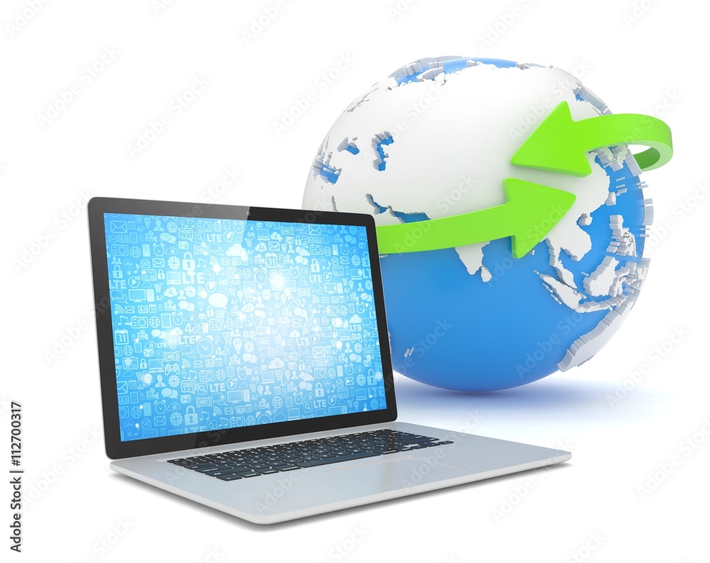 Laptop network and earth globe. 3d rendering. Laptop network and earth globe. 3d rendering.