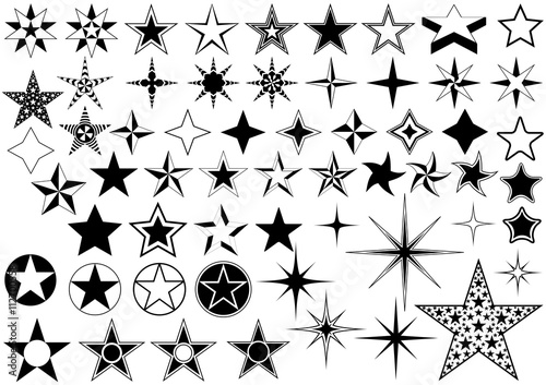 Fotografie, Obraz Vector Collection of Star Isolated on White Background - Black Illustration