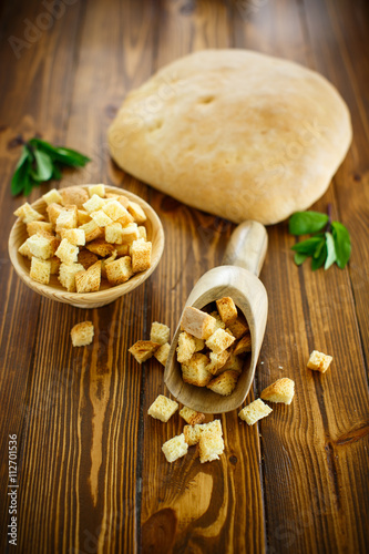 fried croutons of homemade bread