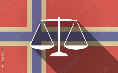 Long shadow Norway flag with a justice weight scale sign