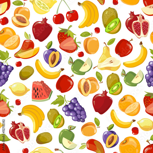 Fototapeta Naklejka Na Ścianę i Meble -  Seamless vector summer juicy fruit and berries exotic cocktail. Endless summer fruit and sweet vitamin fruit pattern illustration