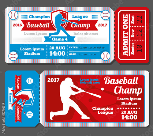 Vintage baseball, sports vector tickets set. Baseball ticket and banner sport ticket game illustration