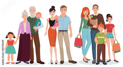 Happy family detailed couples with baby kid set.