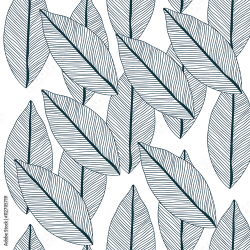 Vector pattern with tribal leaf. Tribal forest pattern. Nature backdrop, repeated background. Can be used as adult coloring book, coloring page. Foliage