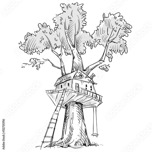 Treehouse. Hand drawn, vector illustration