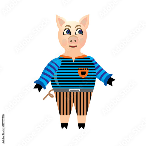 Happy pig in a striped blouse