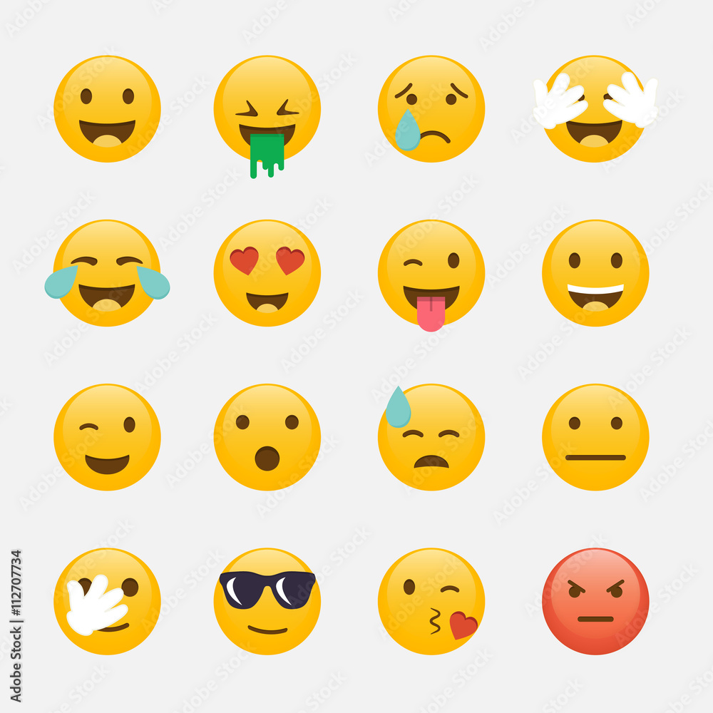 Set of Emoticons. Emoji flat design, avatar design. Vector illus Set of Emoticons. Emoji flat design, avatar design. Vector illus