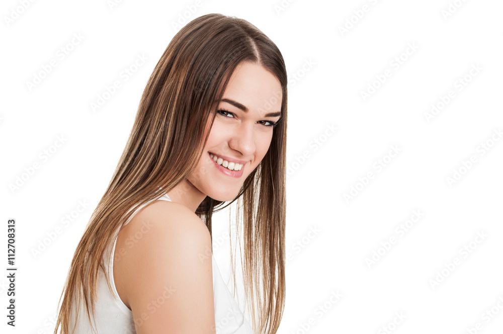 Beautiful face of smiling young girl in closeup Beautiful face of smiling young girl in closeup